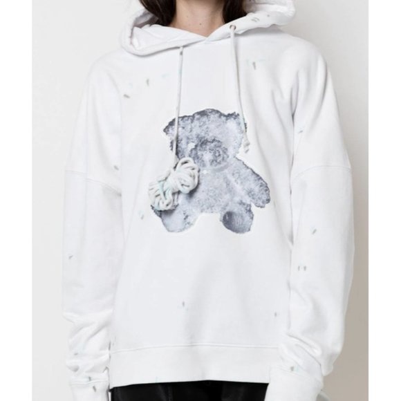 NWT $850 WE11DONE WHITE HOODIE PEARL NECKLACE TEDDY REFLECTIVE US SZ MEDIUM - Picture 3 of 10